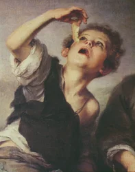 Detalj av barn som spiser en pai, 1670-75 olje på lerret se 213978